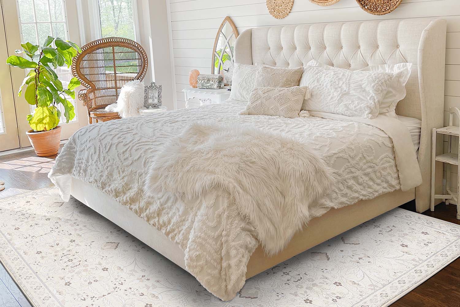 Area Rug Placement and Rug Sizes Under Queen Bed