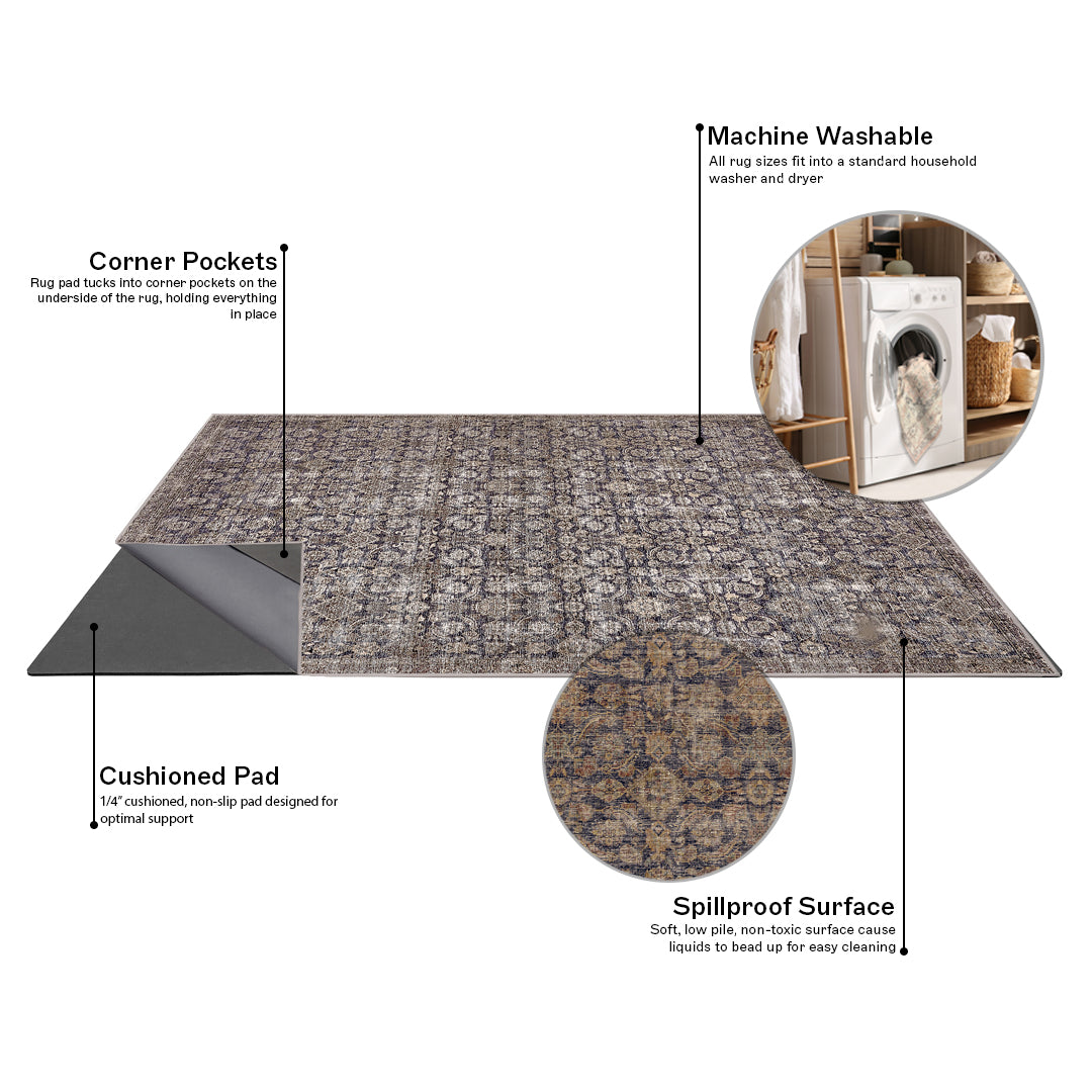 Alexa - Navy/Multi - Washable Rug– Tumble