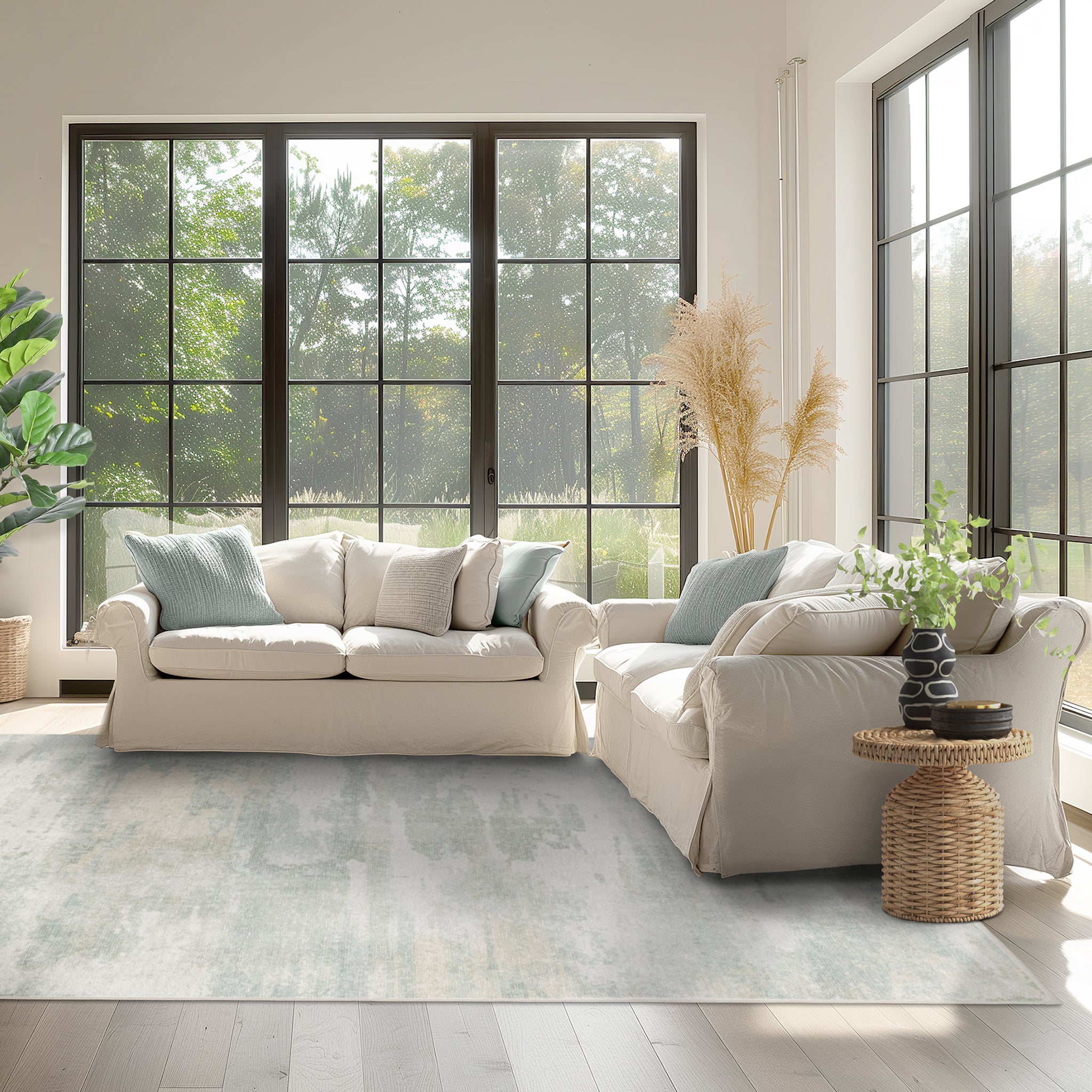 Penelope Ivory/Sage Washable Rug Tumble