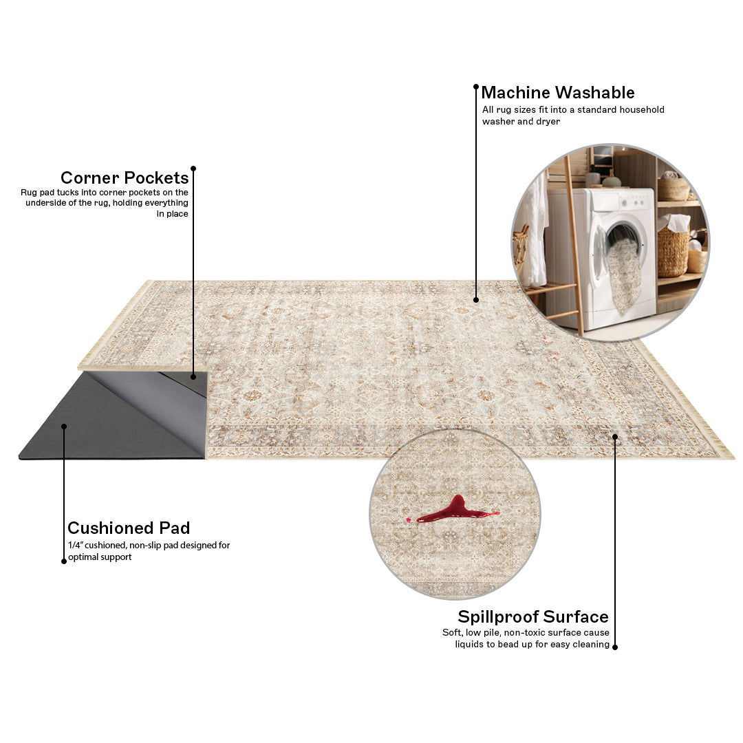Lisa - Taupe/Multi - Washable Rug– Tumble