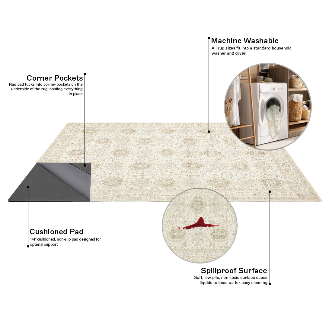 Marcel - Ivory/Multi - Washable Rug– Tumble