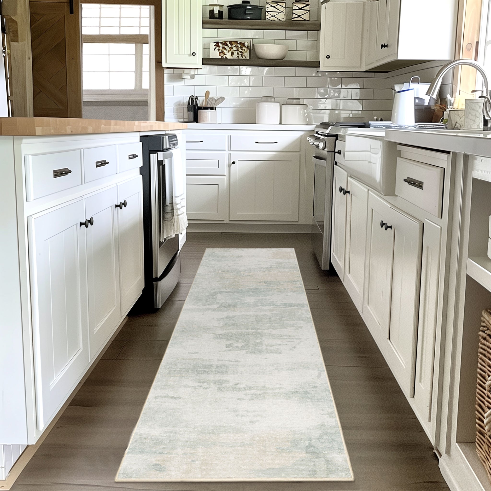 Penelope Ivory/Sage Washable Rug Tumble