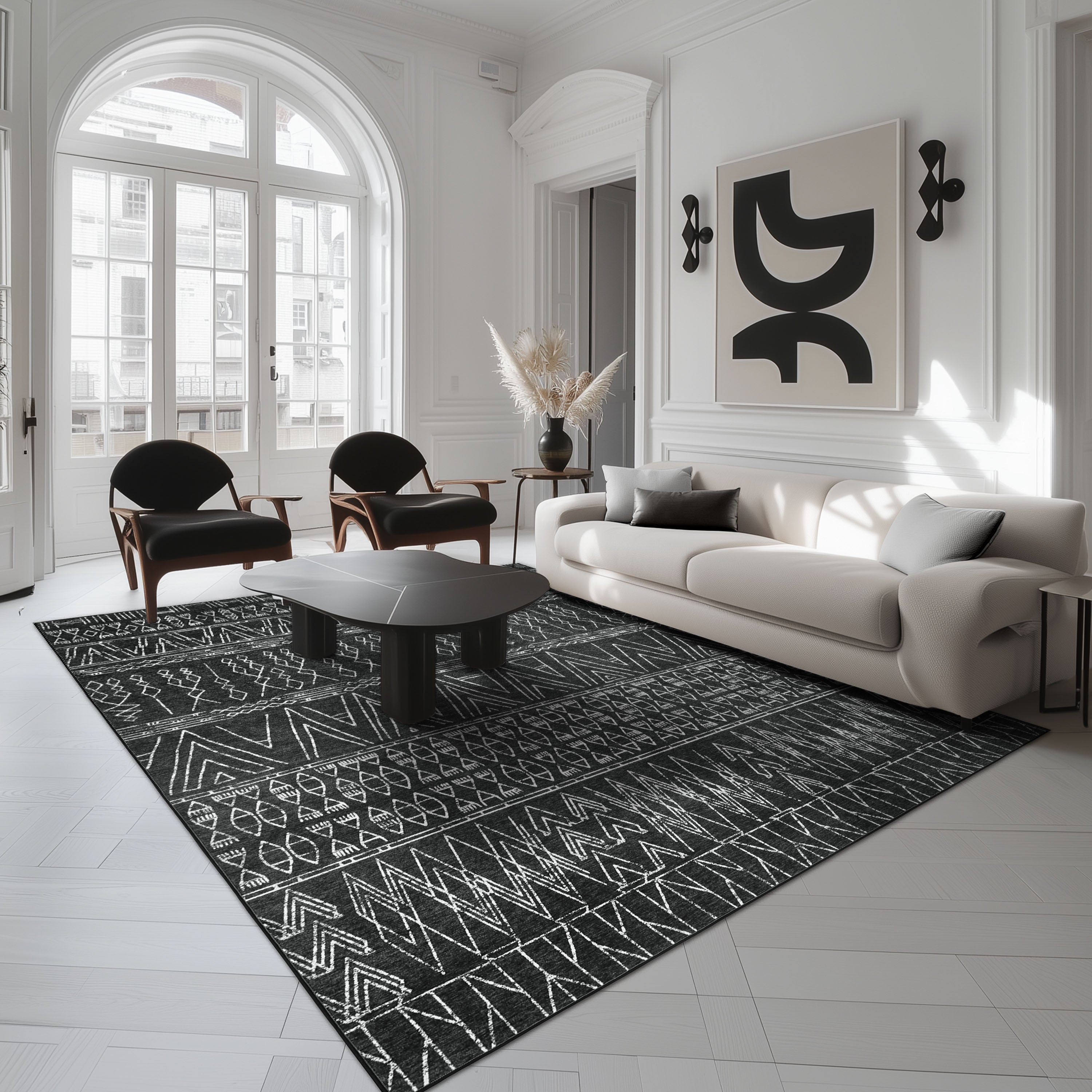 Sena - Black/Ivory - Washable Rug– Tumble