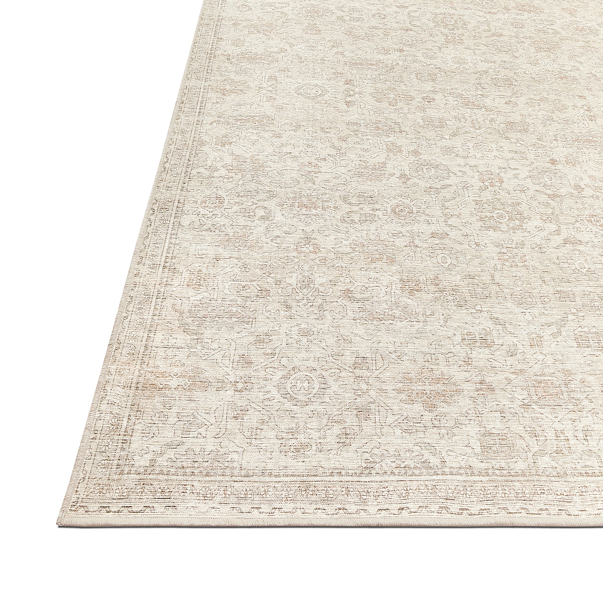 Sophia Ivory/Beige Washable Rug Tumble