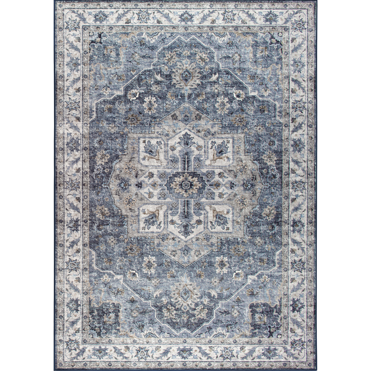 Indigo/Beige 5x7 Washable Rug